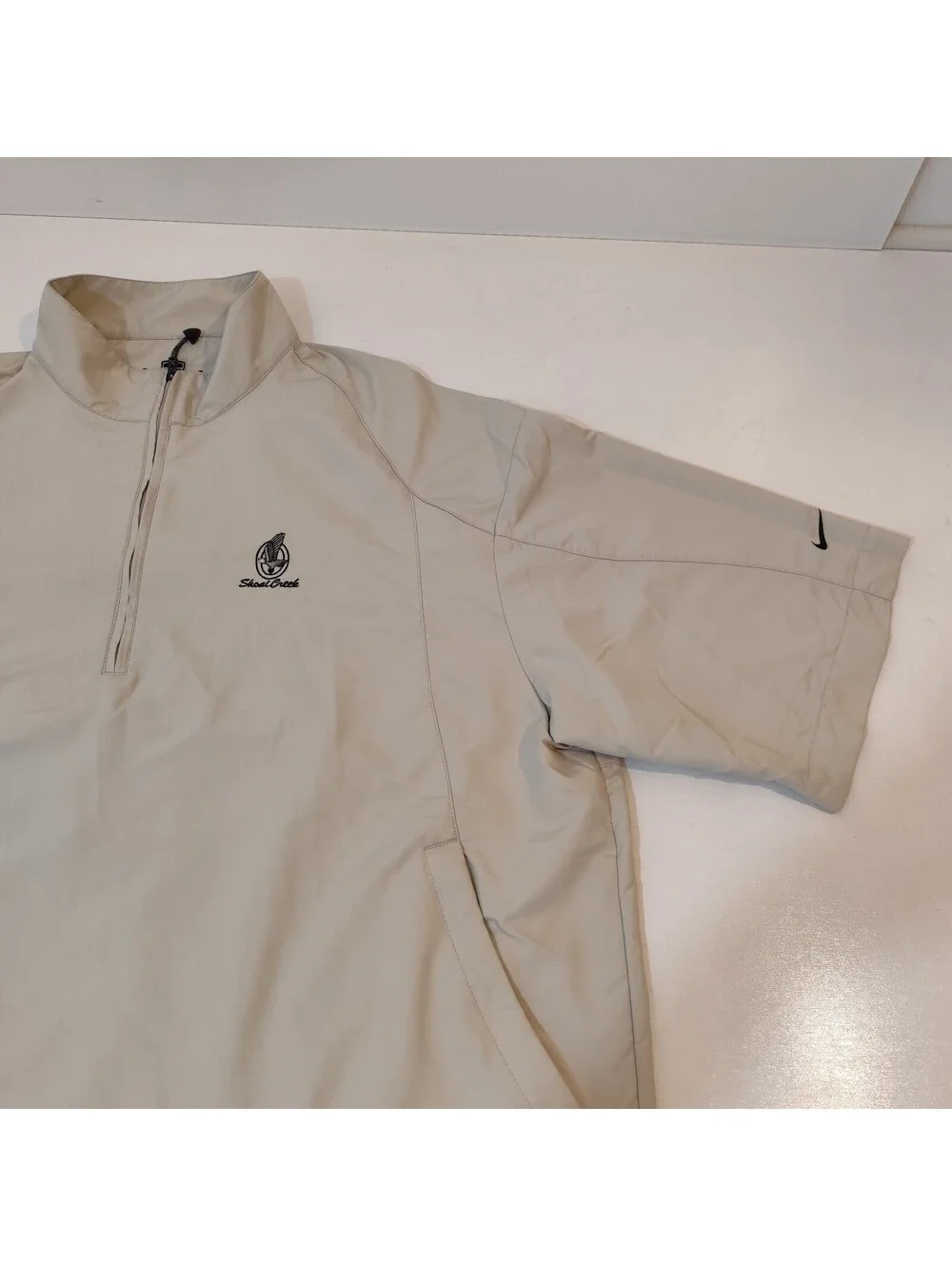Nike Golf Windbreaker Mens Large Tan Beige 1/4 Zip Short Sleeve 